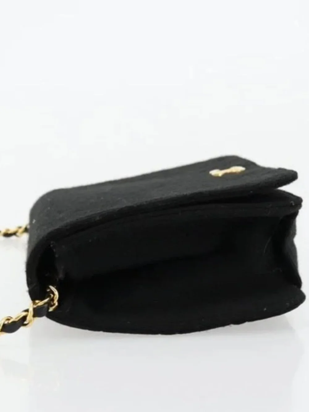 CHANEL Matelasse Chain Shoulder Bag Cotton Black Gold CC Auth bs34514
